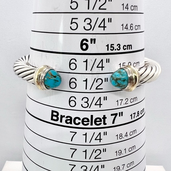 David Yurman Sterling Silver & 14K Gold Turquoise Cable Bracelet - Picture 11 of 14
